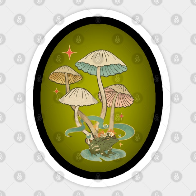 Vintage Mushrooms with Frog Sticker by BellaPixel